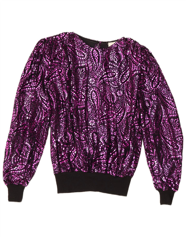 Vintage Damen Übergroße Bluse Top EU 38 Mittellila Paisley Acetat