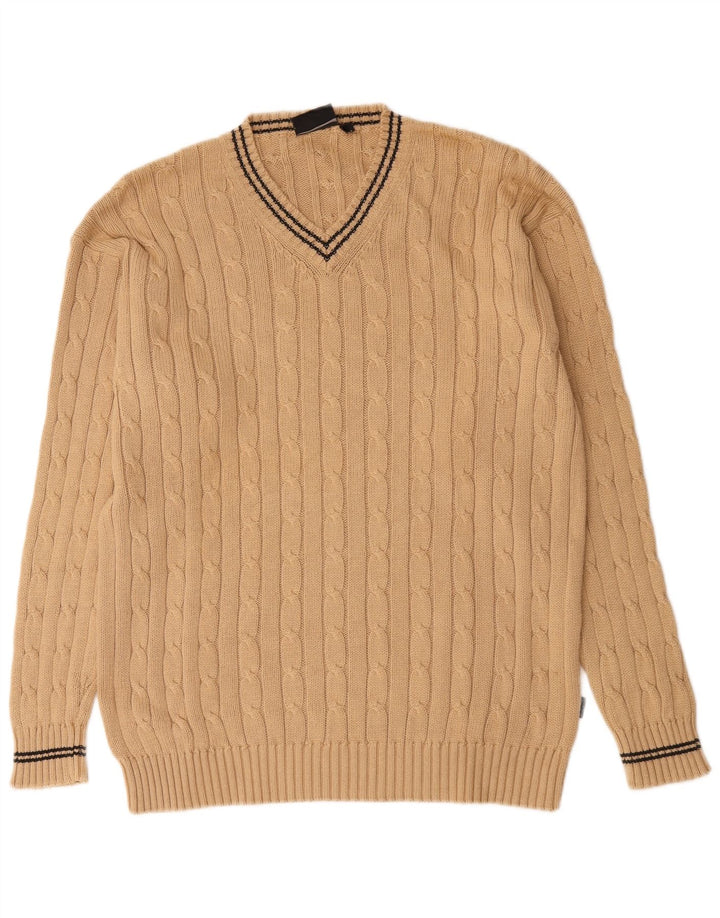 Vintage Herren V-Ausschnitt Pullover Pullover Große Beige Baumwolle
