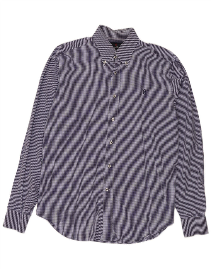 CONTE OF FLORENCE Herrenhemd, groß, blaue Gingham-Baumwolle