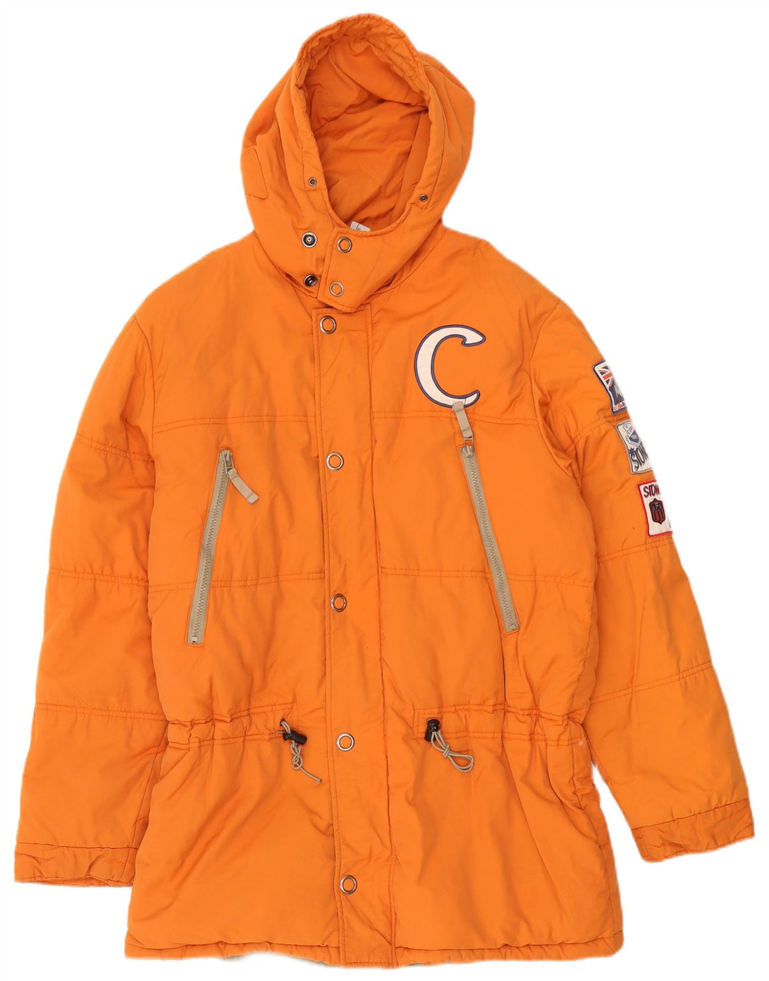 Studio Herren Graphic Hooded Wattierte Jacke UK 40 Large Orange Baumwolle