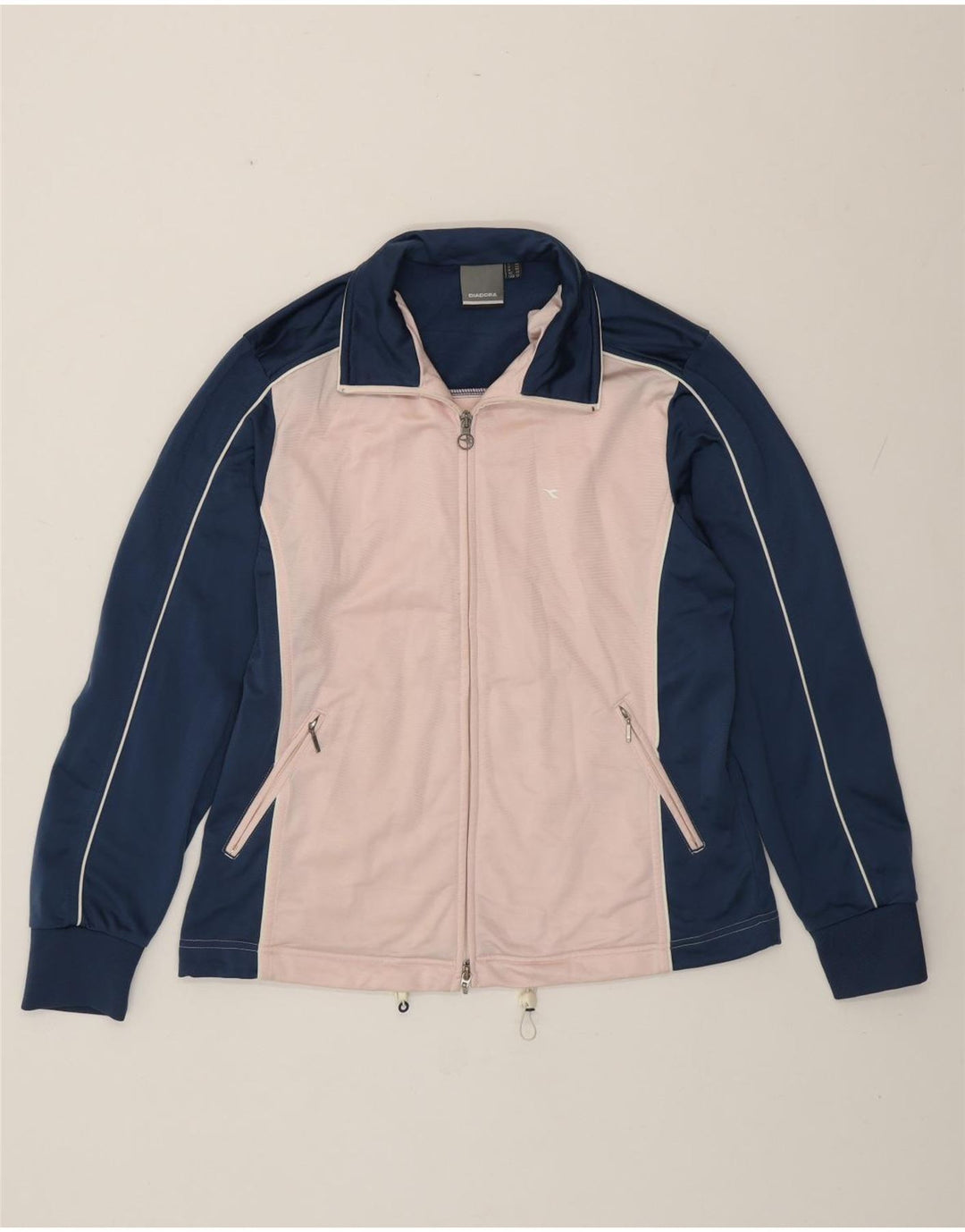 Diadora Damen-Trainingsanzug-Top-Jacke, UK 14, groß, blaues Colourblock-Polyester