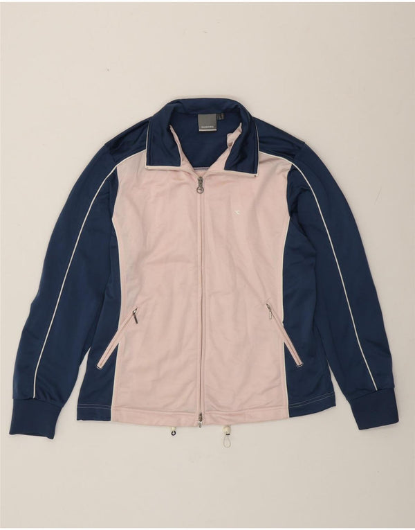 Diadora Damen-Trainingsanzug-Top-Jacke, UK 14, groß, blaues Colourblock-Polyester