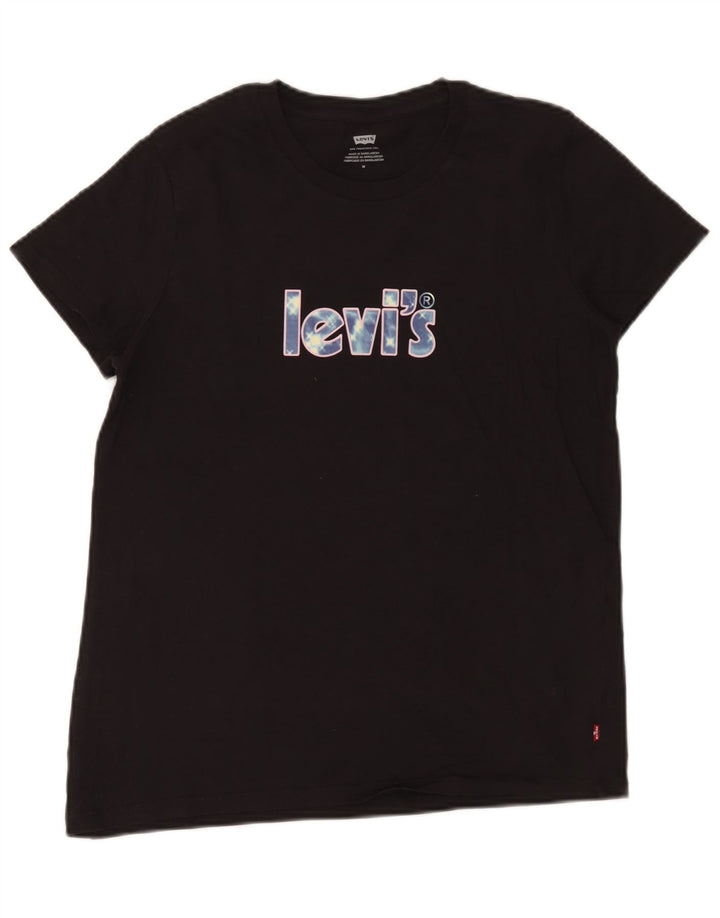 Levi's Womens Graphic T-Shirt Top UK 12 Mittelschwarze Baumwolle