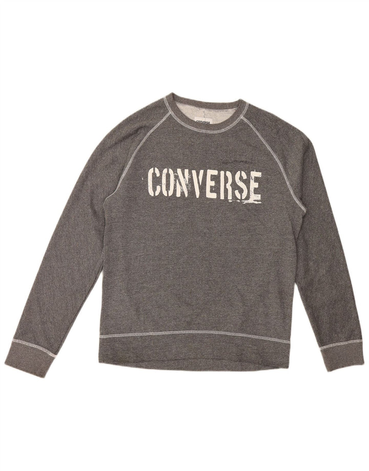 Converse Herren Grafik-Sweatshirt-Pullover aus mittelgrauer Baumwolle
