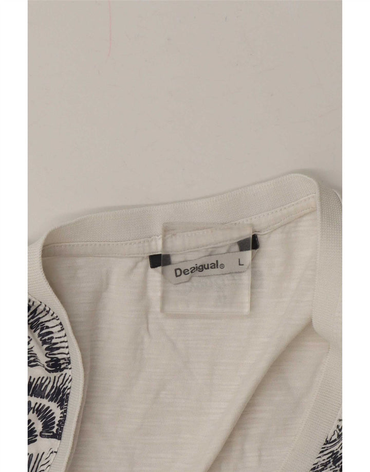 Desigual Damen Grafik T-Shirt Top UK 16 Large Weiß