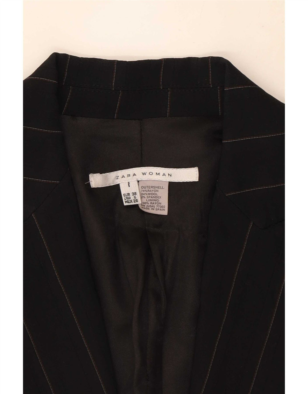 Zara Damen-Blazerjacke mit 1 Knopf, EU 38, klein, schwarz gestreift, Viskose