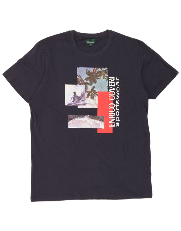 Enrico Coveri Herren Grafik T-Shirt Top XL Marineblau Baumwolle