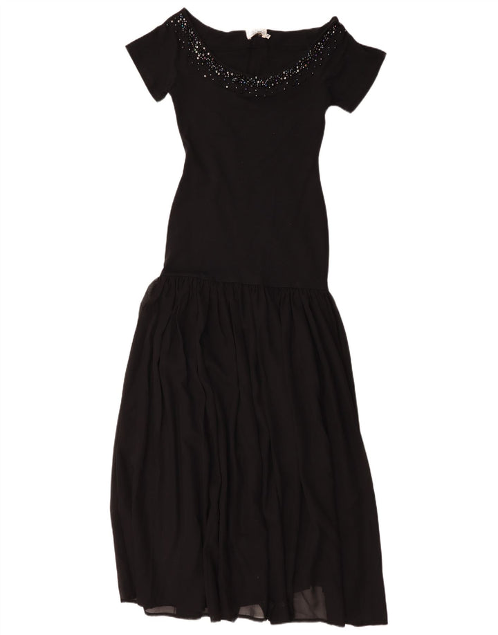 Vintage Damen Maxikleid IT 42 Medium Schwarz
