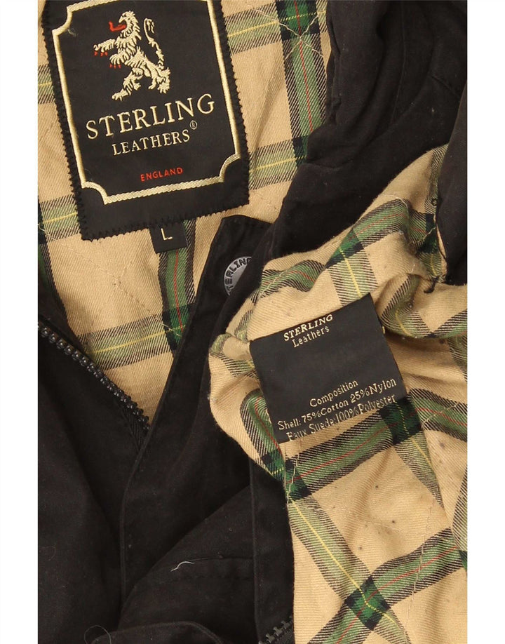 Sterling Herrenjacke aus gewachster Baumwolle, UK 40, Größe L, Schwarz