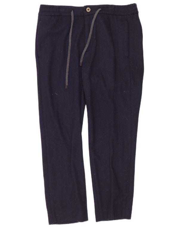 Massimo Dutti Herren schmal geschnittene Hose EU 38 Small W30 L25 Marineblaue Wolle