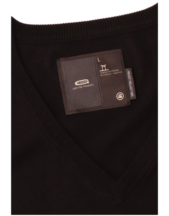 G-STAR Herren-Pullover mit grafischem V-Ausschnitt, groß, aus schwarzer Baumwolle