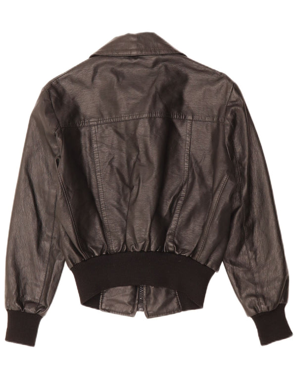 VINTAGE Damen Lederjacke UK 12 Medium Schwarz
