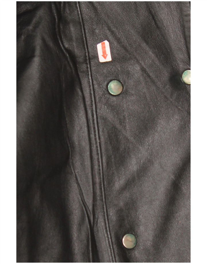 VINTAGE Damen Übergroße Lederjacke EU 42 Großes schwarzes Leder