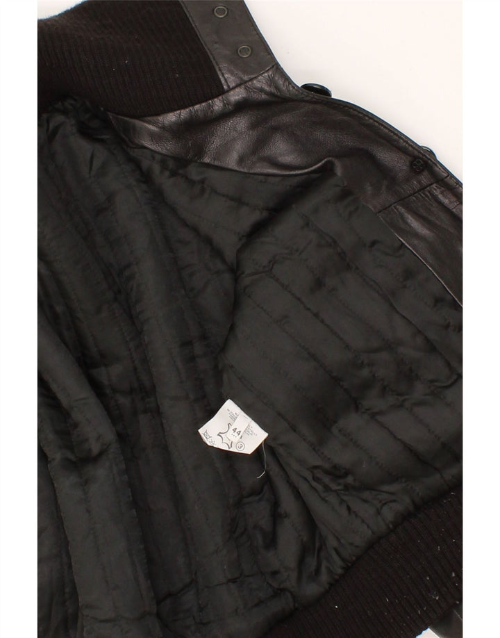 VINTAGE Damen Crop Lederjacke IT 44 Mittelschwarzes Leder