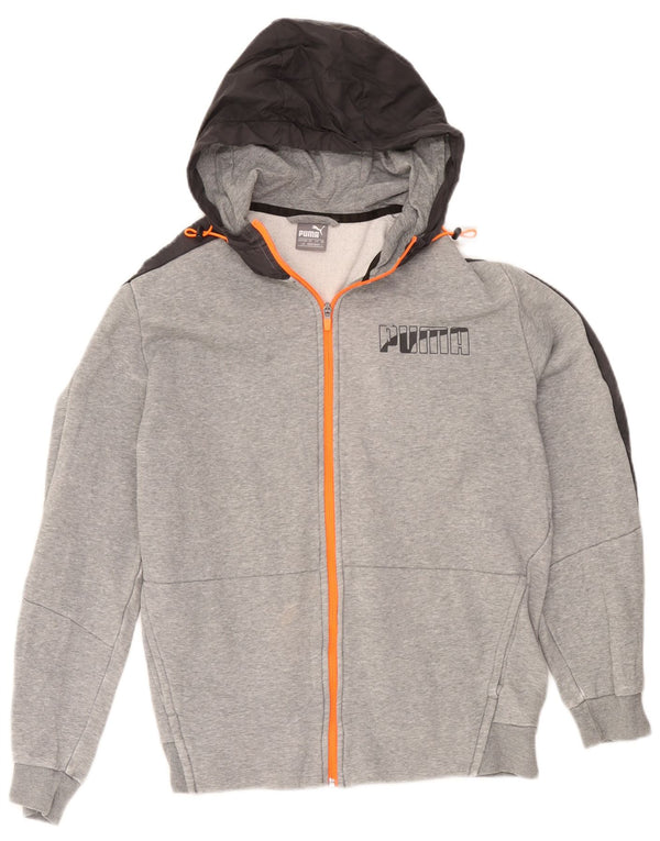 Puma Herren-Kapuzenpullover mit Reißverschluss, groß, graue Farbblock-Baumwolle