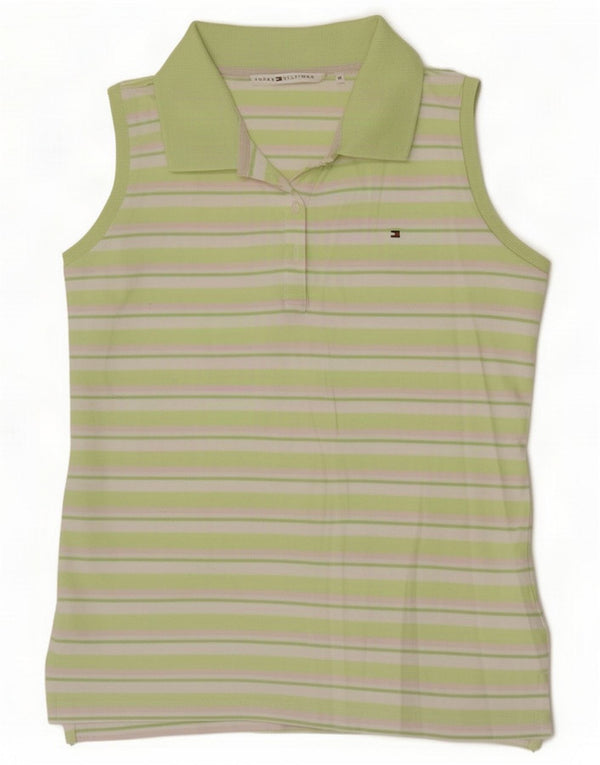 Tommy Hilfiger Damen Ärmelloses Poloshirt UK 12 Mittelgrün gestreift
