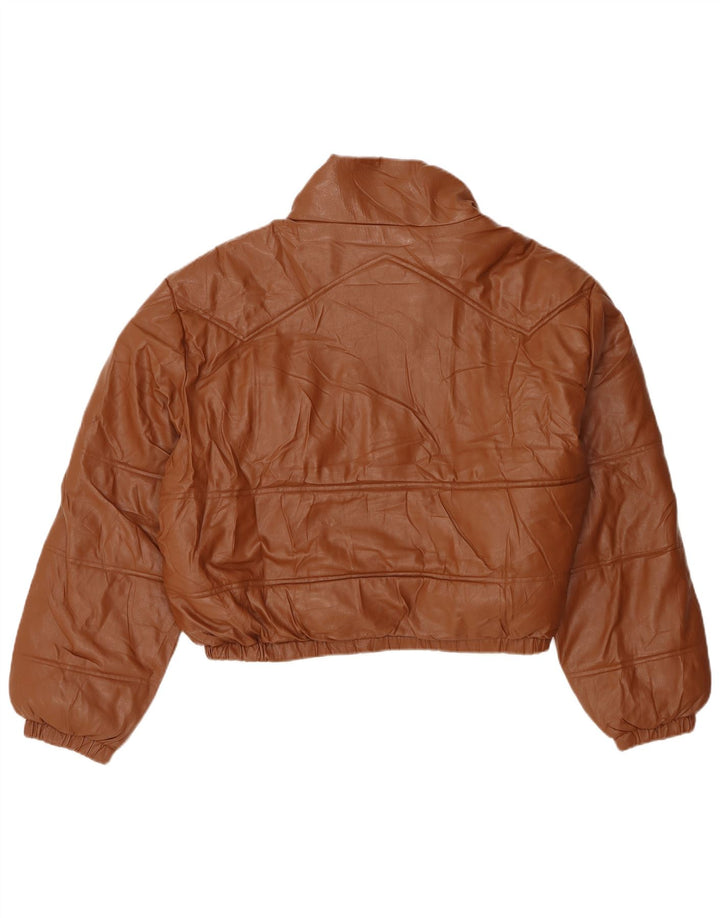 Zara Damen Übergroße gepolsterte Kunstlederjacke UK 18 XL Braunes Polyester