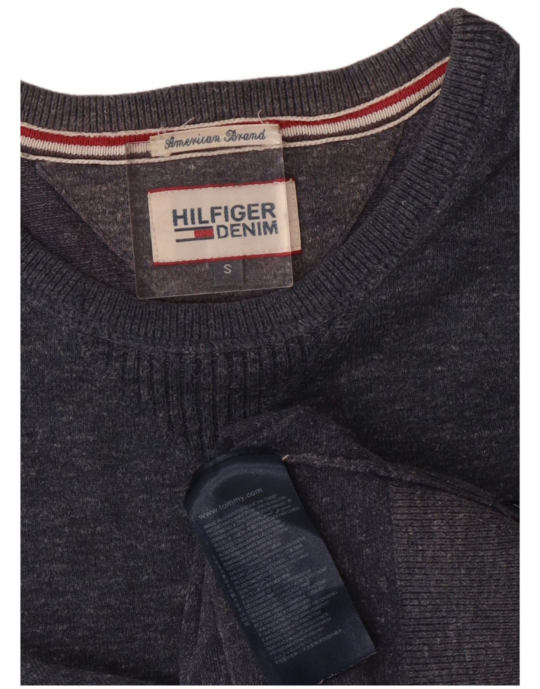Tommy Hilfiger Herren-Pullover mit Rundhalsausschnitt, Größe S, marineblaue Baumwolle