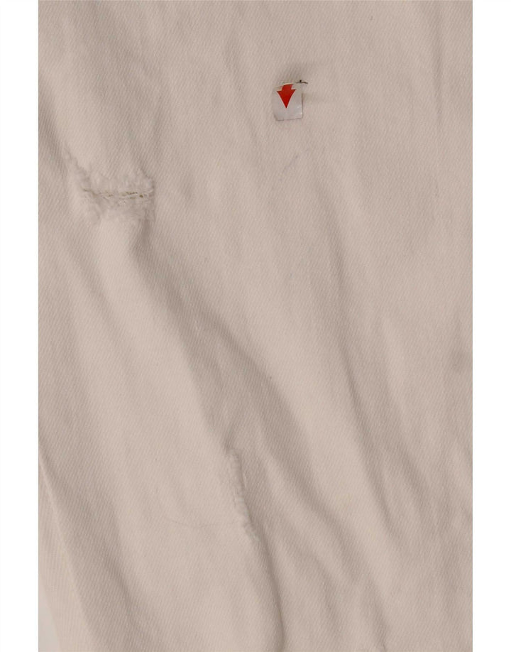 Zara Damen Distressed-Cropped-Jeans EU 42 Large W32 L24 Weiße Baumwolle
