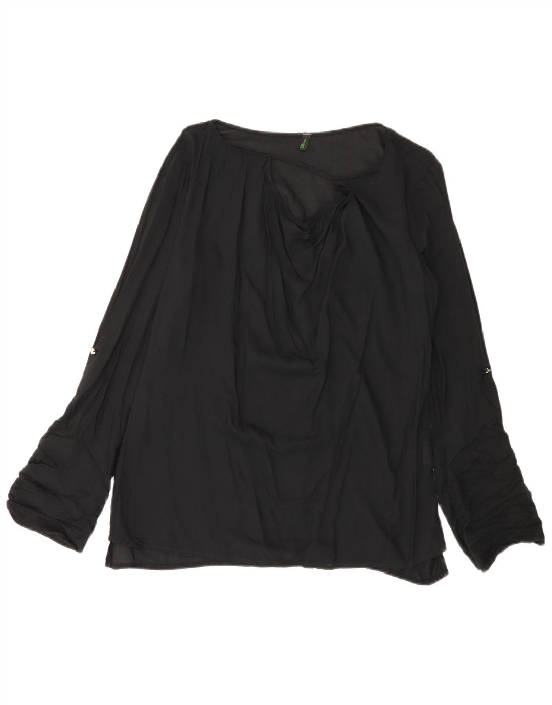 BENETTON Damen Langarm-Blusenoberteil UK 14 Mittelschwarze Viskose