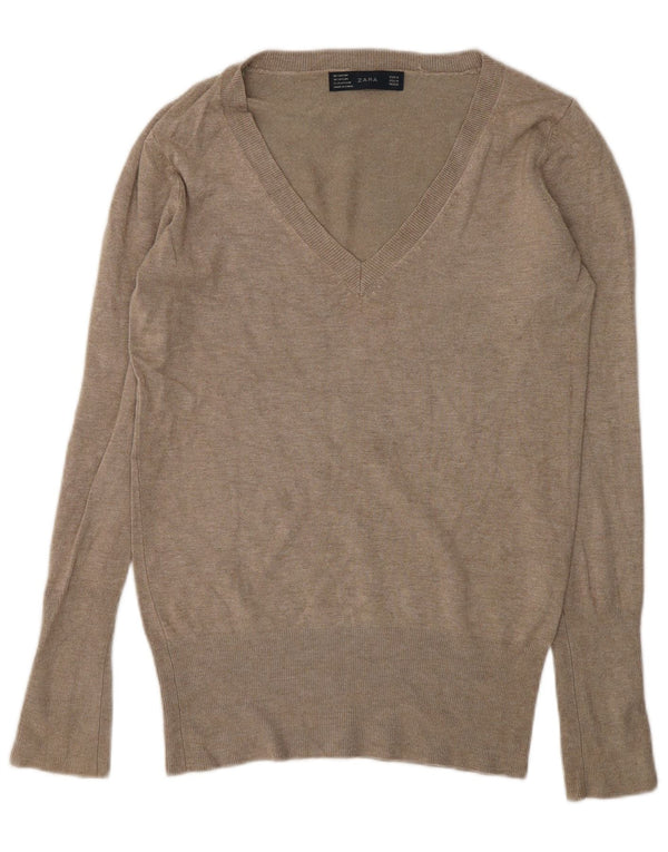Zara Damen-Pullover mit V-Ausschnitt, UK 14, mittelgraues Rayon