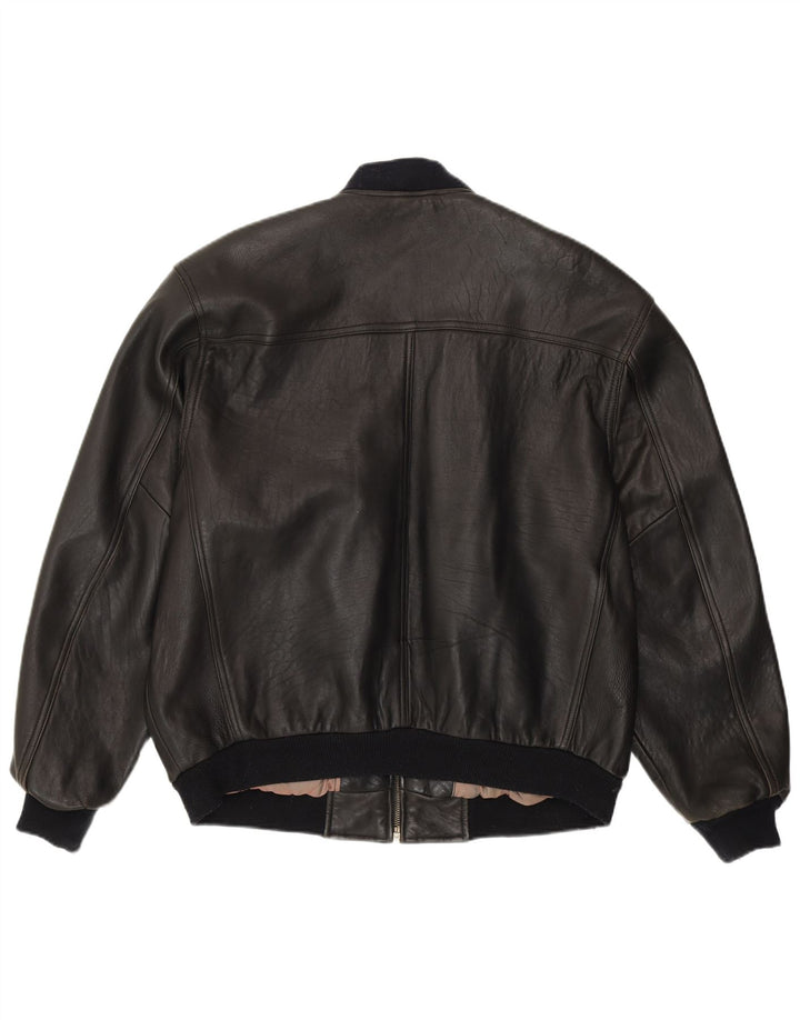 Conte Massimo Herren-Bomberjacke mit lockerer Passform, Größe 48, mittelschwarzes Leder