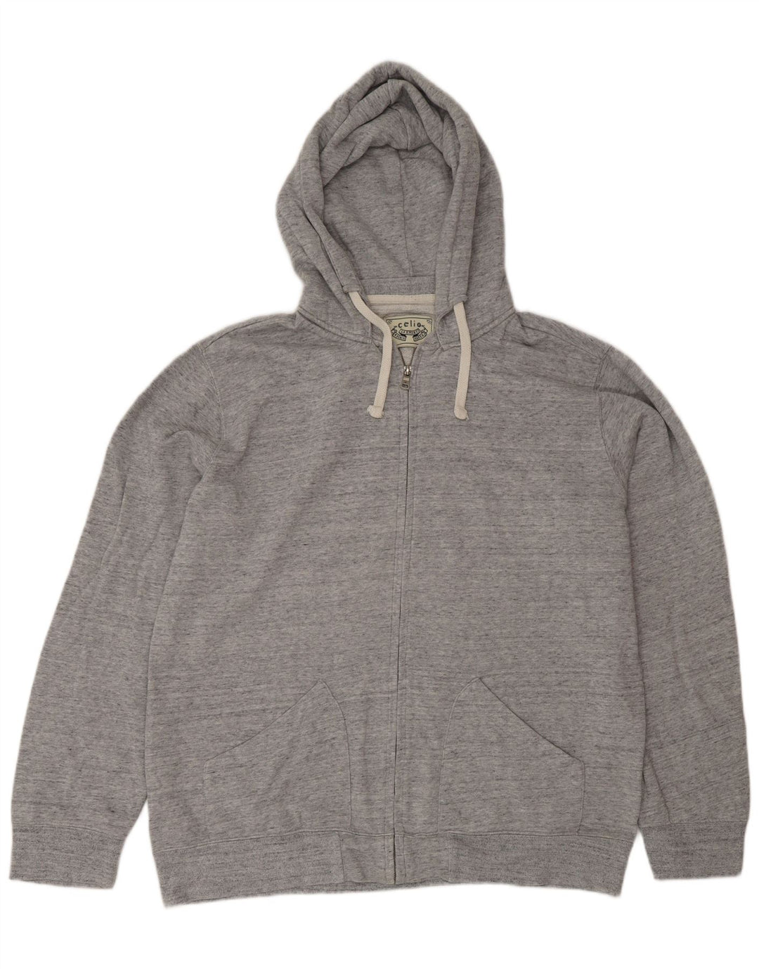 Celio Herren-Kapuzenpullover mit Reißverschluss, 2XL, grau meliert, Baumwolle
