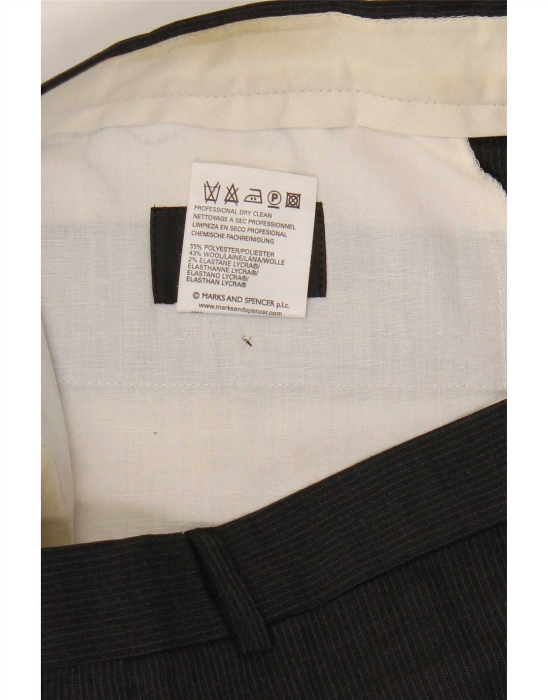 Marks & Spencer Herren-Anzughose mit Pegged-Anzug, W34, L29, graues Nadelstreifen-Polyester