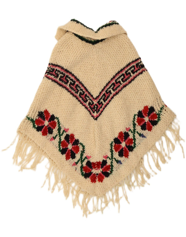 VINTAGE Damen Poncho-Pullover Einheitsgröße Beige geblümt