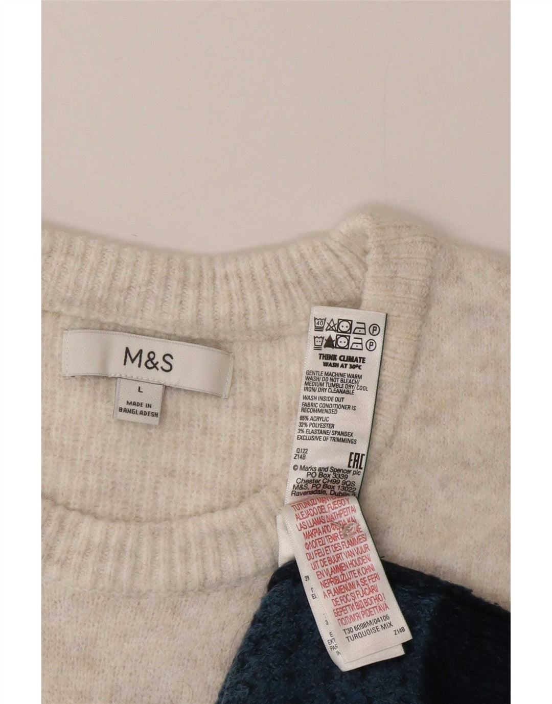 Marks & Spencer Herren-Pullover mit Rundhalsausschnitt, Größe L, Türkis, Fair Isle