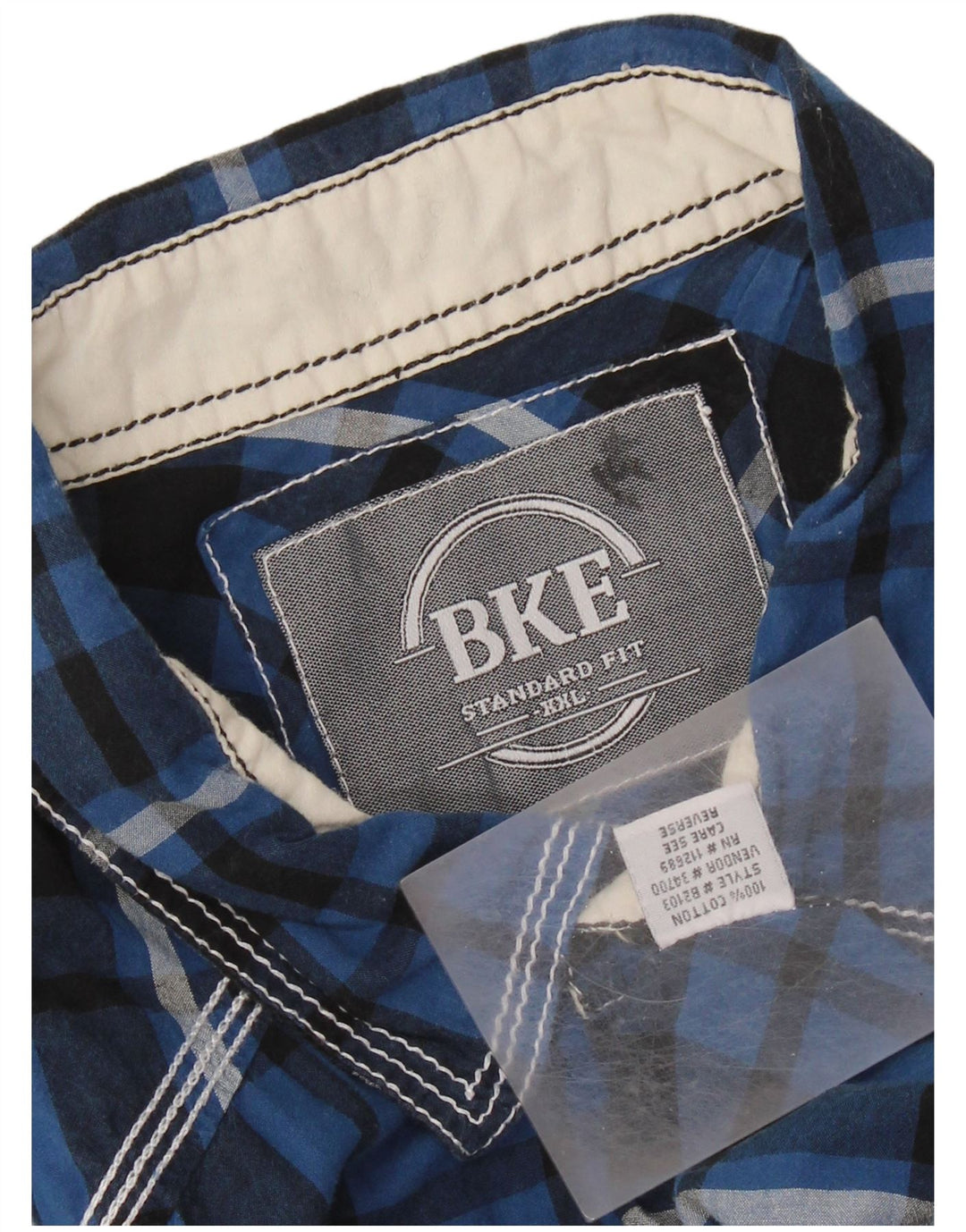 BKE Herren-Hemd, kurzärmelig, Standard-Passform, 2XL, blau kariert, Baumwolle