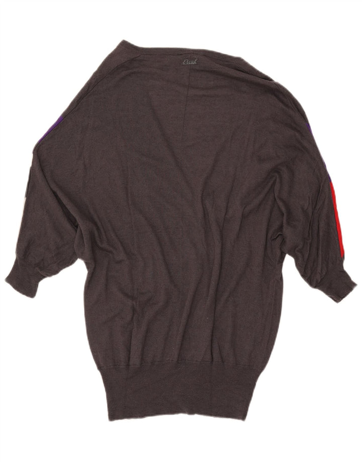 DIESEL Damen Longline-Cardigan-Pullover UK 10 Small Grau Farbblock