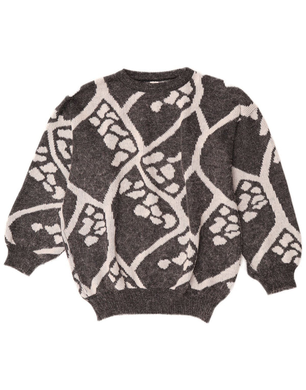 Vintage Damen Pullover mit Rundhalsausschnitt, Gr. 16, groß, grau, geometrisch