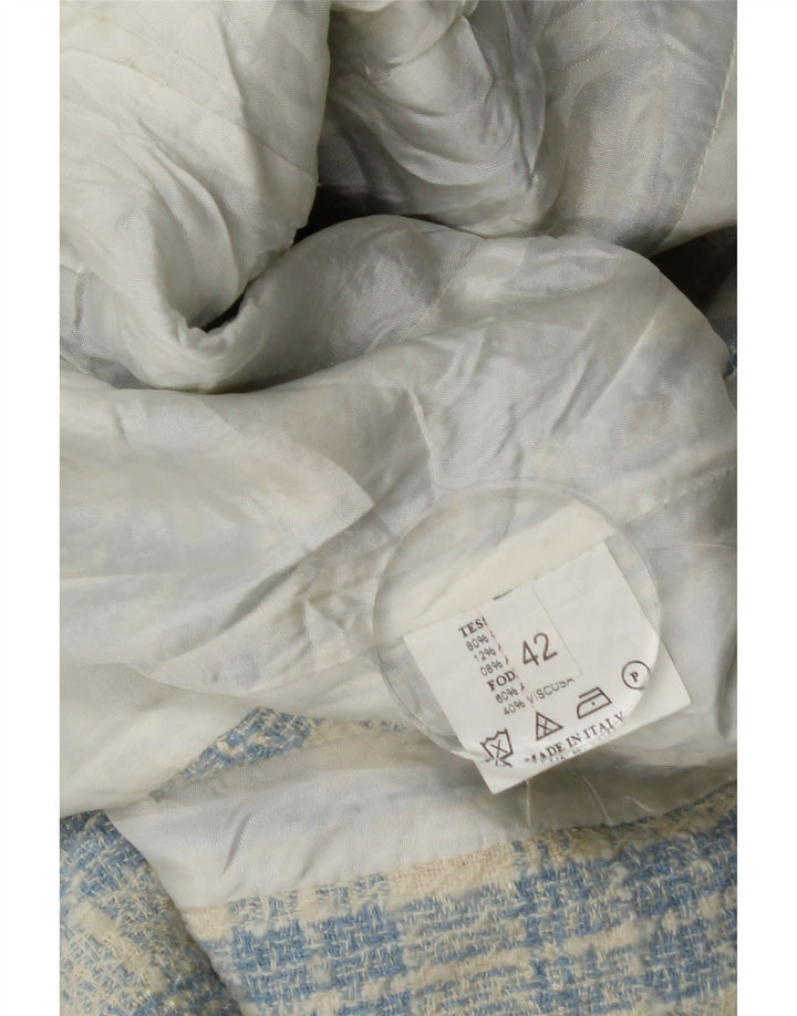 Vintage Damen 3-Knopf-Blazer-Jacke IT 42 mittelblau karierte Baumwolle