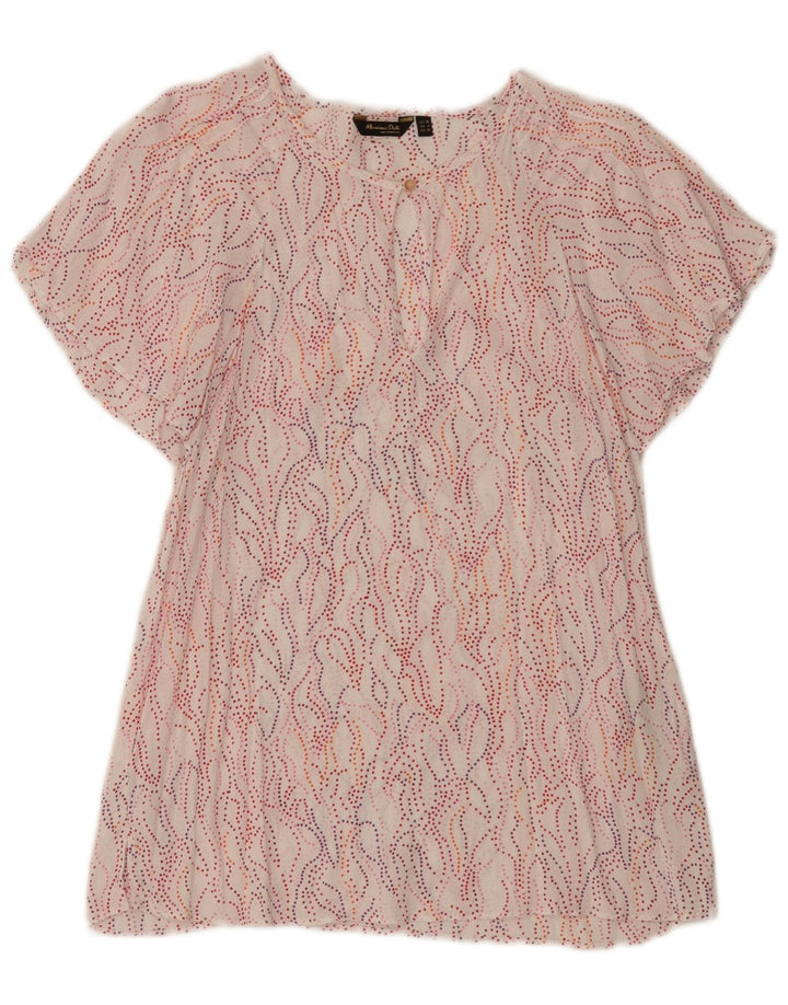 Massimo Dutti Damen-Blusenoberteil mit abstraktem Muster, EU 38, kleine weiße Viskose