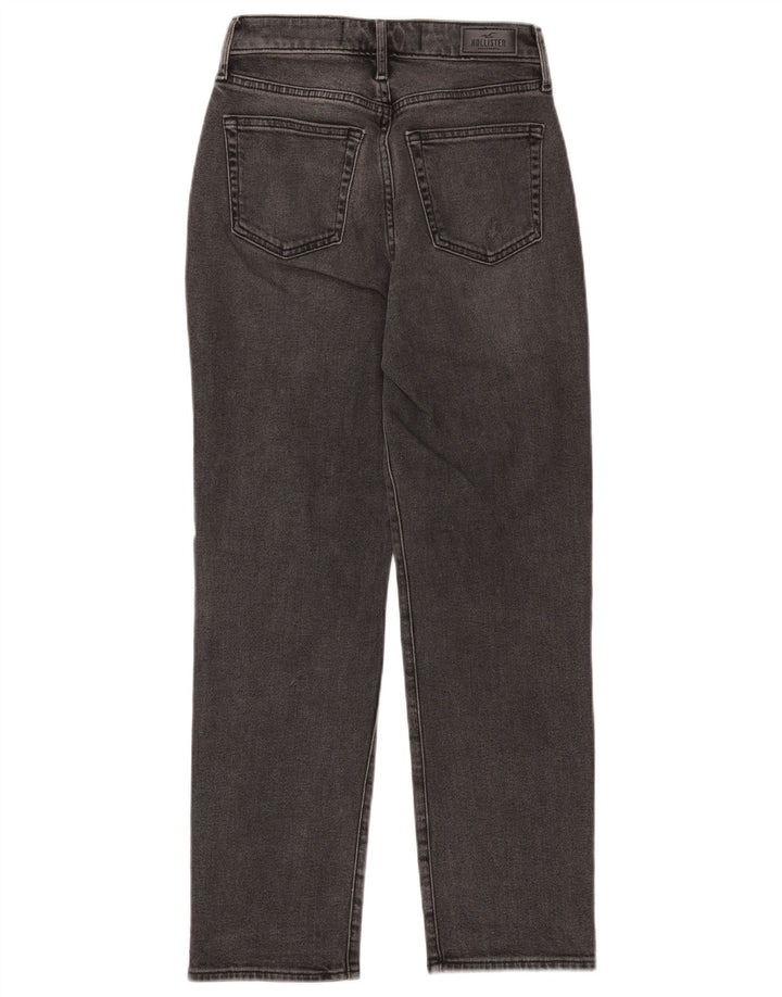 HOLLISTER Damen Distressed High Rise Straight Jeans W25 L27 Schwarze Baumwolle