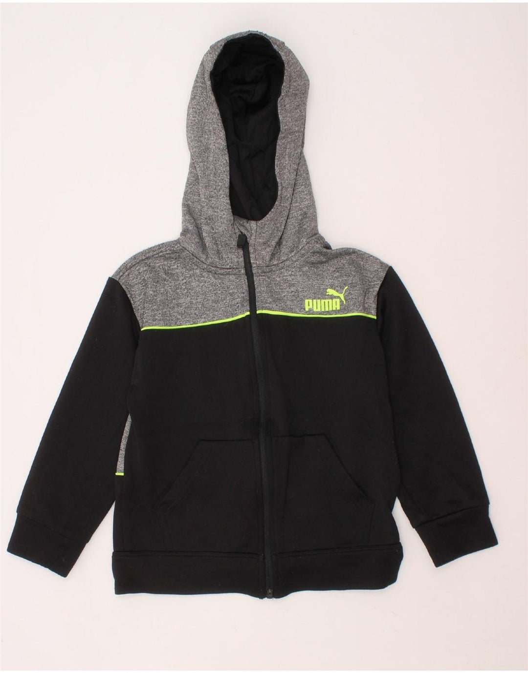 PUMA Boys Graphic Zip Hoodie Sweater 4-5 Years Black Colourblock Polyester Vintage Puma and Second-Hand Puma from Messina Hembry 