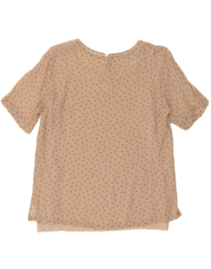 LES COPAINS Womens Blouse Top IT 42 Medium Beige Polka Dot Silk