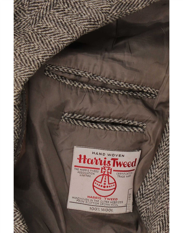 Harris Tweed Herren-Blazer mit 2 Knöpfen, UK 40, große graue Wolle mit Fischgrätenmuster