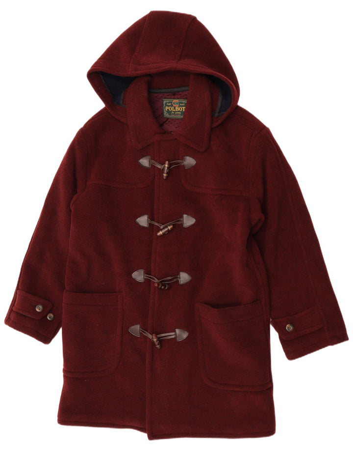 Polbot Herren-Dufflecoat mit Kapuze, UK 38, mittlere kastanienbraune Wolle