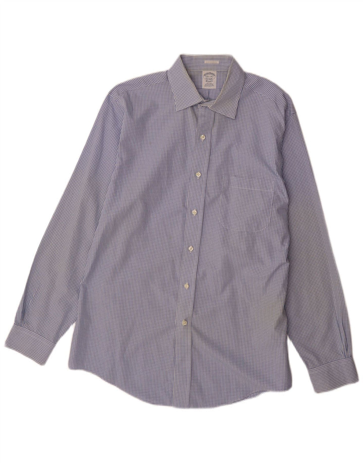 Brooks Brothers Herren-Hemd mit klassischer Passform, Größe 15 1/2, mittelblauer Gingham-Karomuster