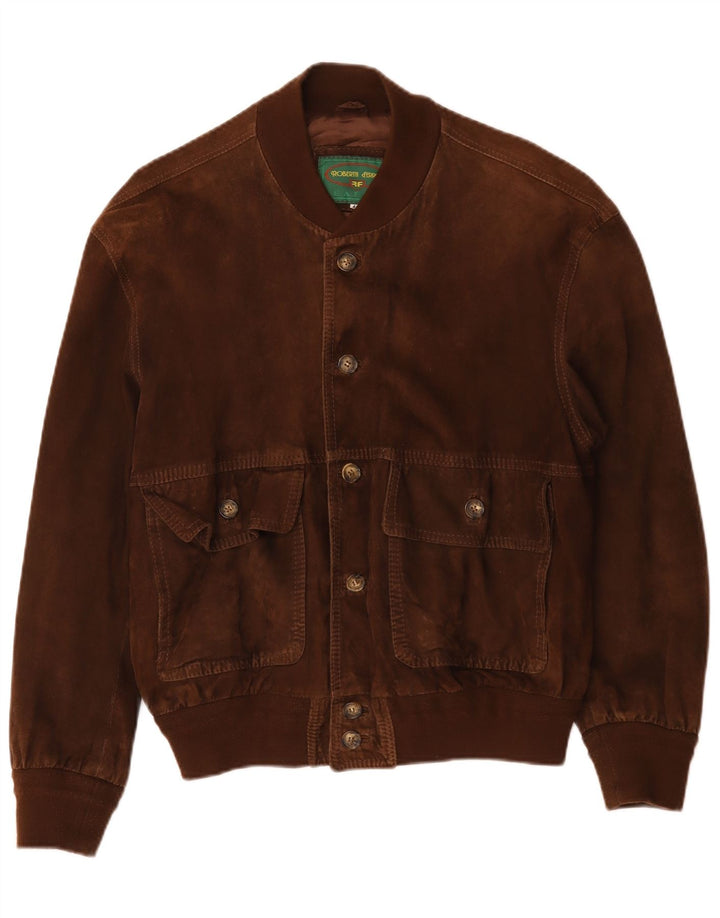 Roberta Ferrini Herren Wildleder Bomberjacke IT 48 Mittelbraunes Leder