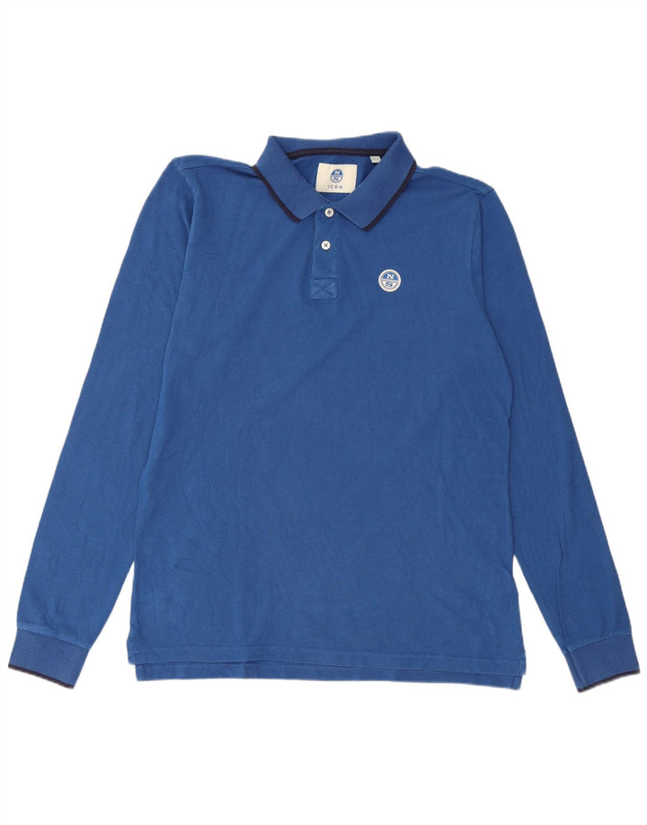 North Sails Herren-Langarm-Poloshirt, große blaue Baumwolle