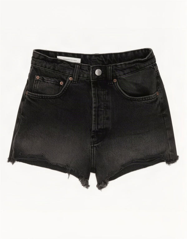 Zara Damen Jeansshorts EU 34 2XS W24 Schwarze Baumwolle