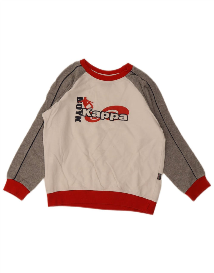 Kappa Jungen-Sweatshirt mit Grafik, 6–7 Jahre, weiße Blockfarben-Baumwolle