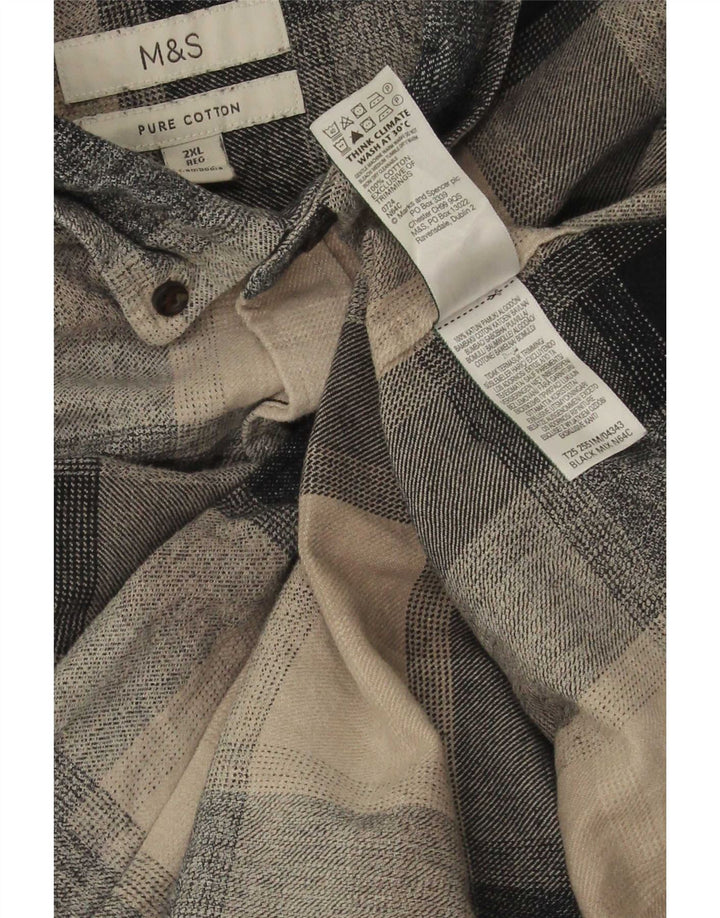Marks & Spencer Herren-Flanellhemd mit normaler Passform, 2XL, beige kariert, Baumwolle