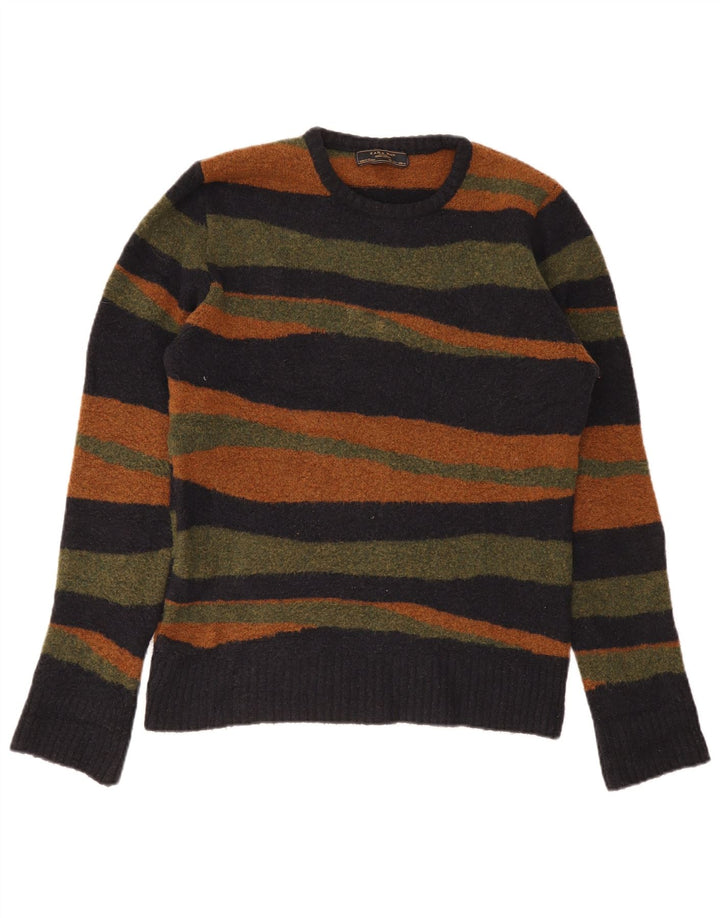 Zara Herren-Pullover mit Rundhalsausschnitt, groß, mehrfarbig, gestreift, Acryl