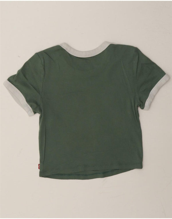 Levi's Damen Crop Graphic T-Shirt Top UK 6 XS Grüne Colourblock-Baumwolle