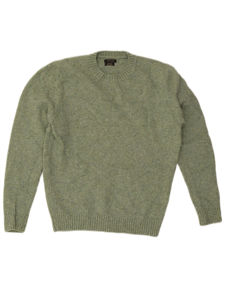 Massimo Dutti Herren-Pullover mit Rundhalsausschnitt, Mittelgrün meliert