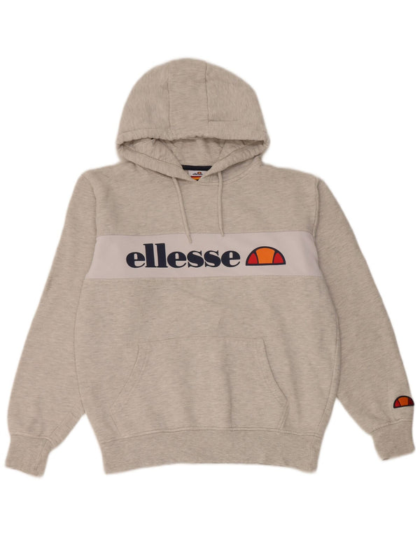 Ellesse Womens Graphic Hoodie Pullover UK 14 Mittelgraue Colourblock-Baumwolle